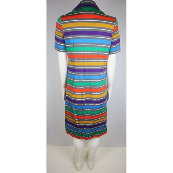VINTAGE 1970s 70s WOMEN'S RAINBOW STRIPE SHIRT DRESS - SIZE M - Picture 5 of 7